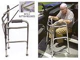 2-Button Release Adjustable Aluminum Folding Walker in Green