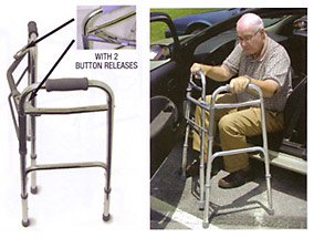 Duro-Med 2-Button Adjustable Aluminum Folding Walker with 5 Inch Wheels, Pink