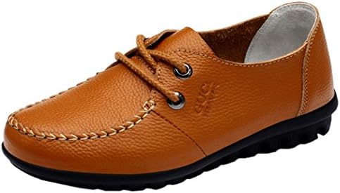 Guciheaven Women New Style British Style Retro Genuine Leather Lace Up Casual Shoes(5.5 B(M)US, Tan)