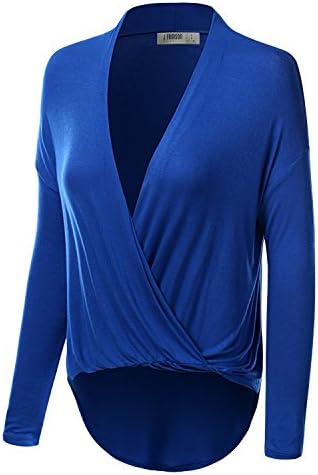 J.TOMSON Women's Rayon Wrap up Surplice Long-sleeve Drapey Top ROYAL L