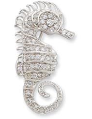 Sterling Silver Cz Seahorse Pin