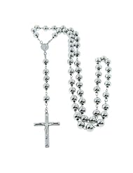 Italian Sterling Silver Rosary Necklace with Beads, 24"