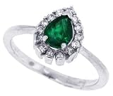 0.79Ct Pear Shaped Genuine Emerald and Diamond Ring in 14Kt White Gold