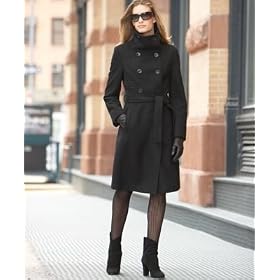Calvin Klein Double-Breasted Stand-Collar Wool Coat with Belt by Calvin Klein