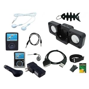 For Sandisk Sansa Fuze 2GB , 4GB , 8GB Bundle Kit , Black Soft Silicone Case + Clear Crystal Case + Black Mini Speaker + USB Car Charger + USB Wall/Travel Charger + USB Data Cable + 3.5mm~3.5mm Auxiliary cable + White Stereo Headset + Adjustable Armband + Black Belt Clip + Screen Protector + Lanyard + Fishbone Keychain