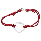Sterling Silver Love Conquers All Red Silk 7.5in Bracelet