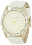 French Connection Femmes FC1008GG brillant Bracelet en cuir blanc ronde or-ton Stainless Watch Bo&icirc;tier en acier