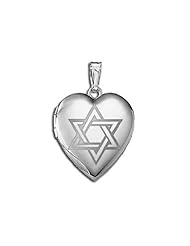 Sterling Silver "Star of David" Heart Locket 3/4 inch x 3/4 inch