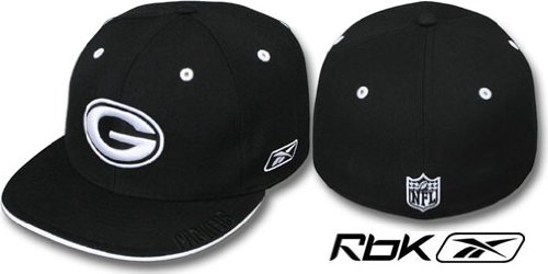 Green Bay Packers Black Shadow Reebok Black and White Fitted Hat / Cap Green Bay Packers Black Shadow Reebok Black and White Fitted Hat / Cap