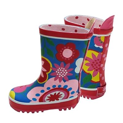 Toby Tiger Girls Blue Multi Flower Wellington Boots with Cotton Linings
