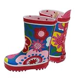 Toby Tiger Girls Blue Multi Flower Wellington Boots with Cotton Linings UK 7 (24)