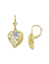 Aloha Heart Earrings with Diamonds in 14K Yellow Gold - 15mm