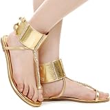 Erica04 Rhinestone Thong Flat Sandal GOLD