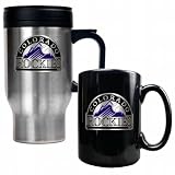 MLB Colorado Rockies Stainless Steel Travel Mug & Black Ceramic Mug Set - Primary Logo