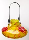 Kitras Art Glass - Hand Blown Glass Hummingbird Feeder - Yellow - 3 Port - Hanging