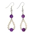 Handmade White Freshwater Pearl Drop Earrings With Purple Amethyst Beads