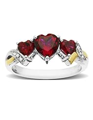 XPY Sterling Silver and 14k Yellow Gold Diamond and Heart-Shaped Created Ruby Ring (0.01 cttw, I-J Color, I3 Clarity)
