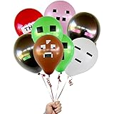 Pixelated Balloons Mixed (Red, White, Pink, Green, Black, Brown) 12" Inch Latex Party Balloons - 28 Count