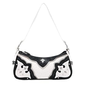 Lou-Ella Petticoats and Pistols Collection Designer Small Zip Top Shoulder Bag Trimmed in Silver