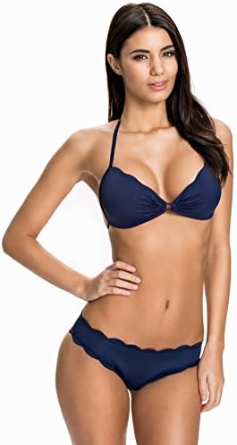 NLY Beach Women's Scallop Bikini Panty Blue Size Medium 100% polyester.