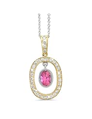 Twin Oval Shaped Vintage Diamond Pendant In 18K Yellow Gold With A 0.90 ct. Genuine Pink Tourmaline Center Stone.