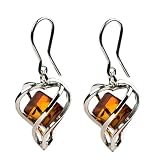 Millennium Collection Certified Genuine Honey Amber and Sterling Silver Heart Cubics Drop Earrings