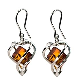 Millennium Collection Certified Genuine Honey Amber and Sterling Silver Heart Earrings