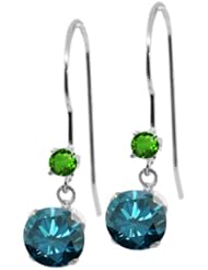 1.24 Ct Round Blue Diamond Green Tsavorite 14K White Gold Earrings