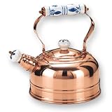 Old Dutch 1 3/4 Quart Decor Copper Whistling Teakettle With Delft Handle