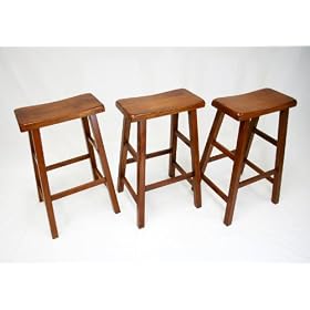 Click here to buy Three Heavy Duty Saddle Seat Bar Stools Counter Stools - 29 Dark Oak .