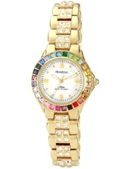 Armitron Womens 75/3689MPGPRB Multi-Color Swarovski Crystal Accented Gold-Tone Bracelet Watch