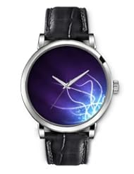 SPRAWL Aanalog Fashion Series Silver Ladies Watches of Genuine Black Leather Strap,Unique Wrist Watch for Women Girls Designed with Lines and circles on dark purple background