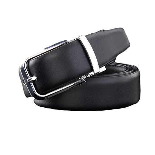 Soft Direct Fine Men's Dress Belt Leather Reversible Rotated Buckle Gift Box Black