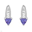 Earrings With 1.10ctw Precious Stones - Genuine Clean Diamonds and Tanzanites Made of 14K White Gold Length 16.0mm