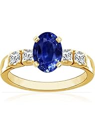 14K Yellow Gold Oval Cut Blue Sapphire Ring With Sidestones