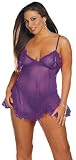 Plus Size Sheer Nighty and G-String - Sexy Open Cup See Through Babydoll Purple Lingerie Set