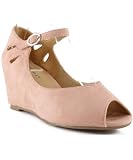 Breckelle Brazil-01 Mary Jane Open Toe Mid Heel Wedges BLUSH