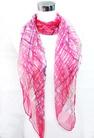 Chiffon Sheer Pink/Black Strip Print - Silk Long Scarf 21" x 66" (Clearance)