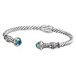 925 Silver & Blue Topaz Fancy Drop Twisted Cuff Bracelet with 18k Gold Accents