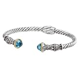 925 Silver & Blue Topaz Fancy Drop Twisted Cuff Bracelet with 18k Gold Accents