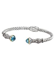 925 Silver & Blue Topaz Twisted Cuff Bracelet with 18k Gold Accents