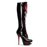 Pleaser Blondie 2021 6 inch double platform lace up knee boots (2 UK, Black & Red)