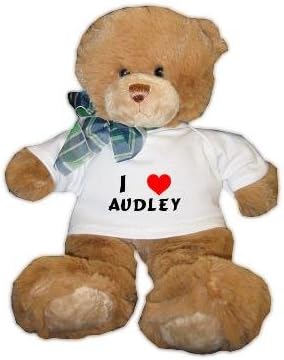Plush Brown Teddy Bear (Dean) with I Love Audley T-shirt (first name/surname/nickname)