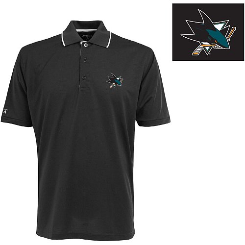 Antigua Men's NHL San Jose Sharks Exceed Desert Dry Short Sleeve Polo, Black/White, X-Large
