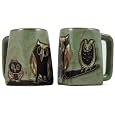 One (1) MARA STONEWARE COLLECTION - 12 Ounce Coffee Cup Collectible Square Bottom Mug - Owl Bird Design