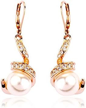 18k Gp Plated Top Cz Zircon Imitation Pearl Twist Dangle Earrings for Women (Rose gold plated)