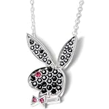 Officially Licensed PLAYBOY RABBIT Silver Plated BLACK Pink Eye Necklace