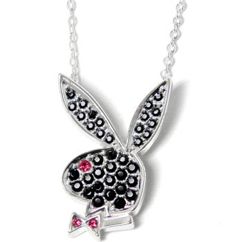 Officially Licensed PLAYBOY RABBIT Silver Plated BLACK Pink Eye Necklace