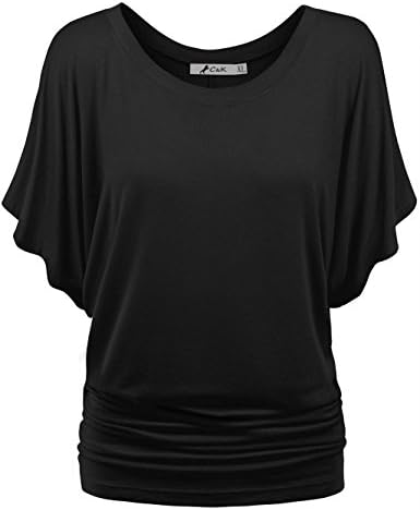 CK Womens Short Sleeve Fold Waist Dolman Drape Top Blouse Tshirt (M, Black)