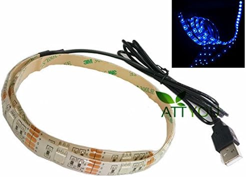 ATTYOU(TM) Blue Led Strip Waterproof 50cm (1.7 Feet) 15leds 5050 Strip Light with 5v USB Cable for TV/PC/Laptop Background Lighting USB-powered